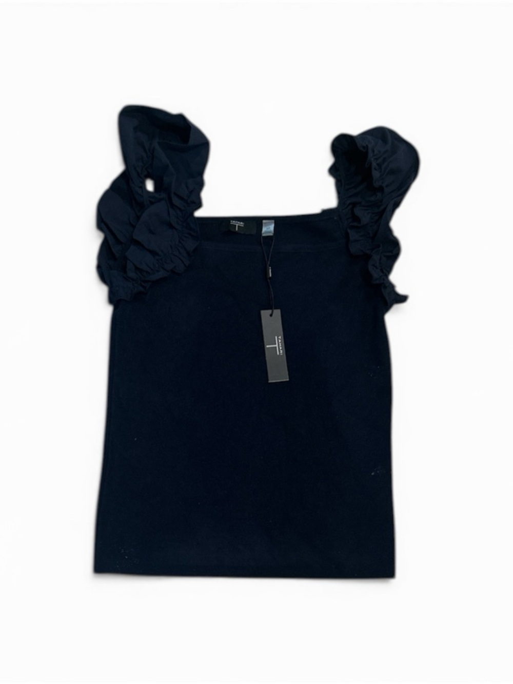 Tahari Sleeveless Ruffle Shoulder Women's Navy Top